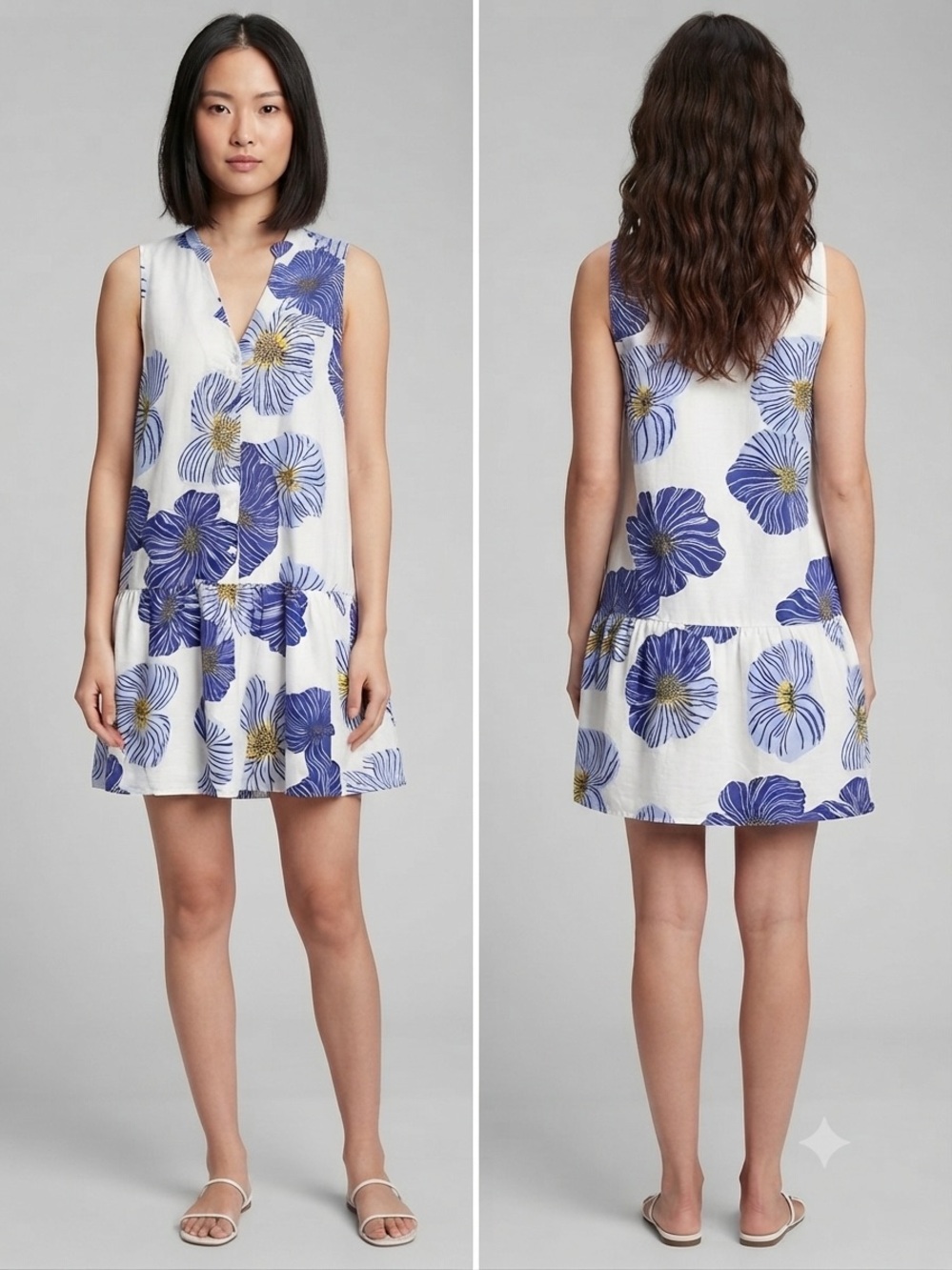 Nine West White Mini Dress with Blue Floral Print